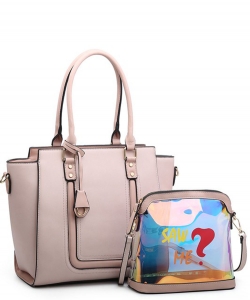 2In1 Fashion Tote Bag Matching Crossbody Bag Set BG-71419 PINK